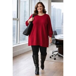 Max Studio Plus 2X Red Tunic Sweater Balloon Sleeve Pullover Top